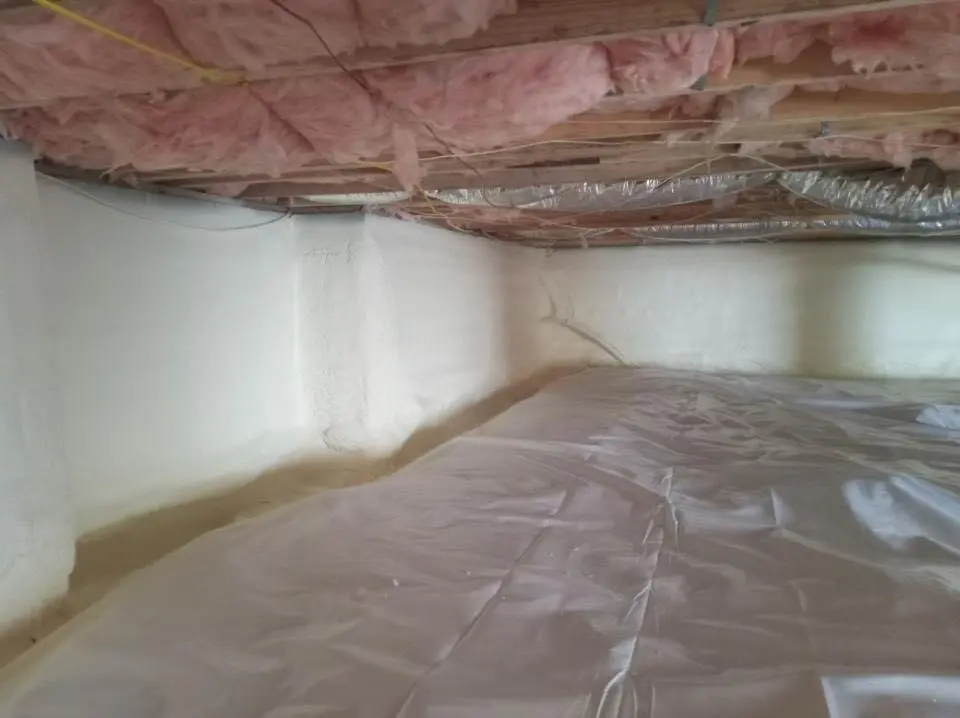 Crawl space encapsulation with closed-cell spray foam for Commercial Roof Restoration in Shelley
